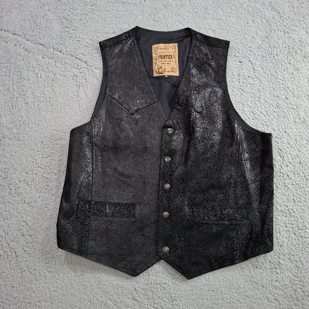 Phoenix USA‎ Frontier Collection Black L* Embossed Leather  Western Cowboy Vest